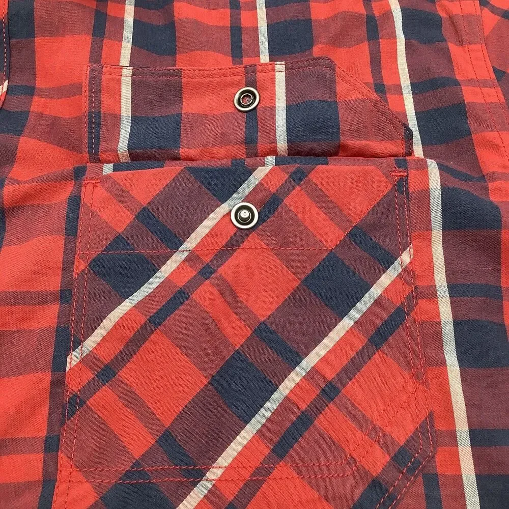 The North Face Mens Short Sleeve‎ Snap Button Shirt Red Plaid Size Large